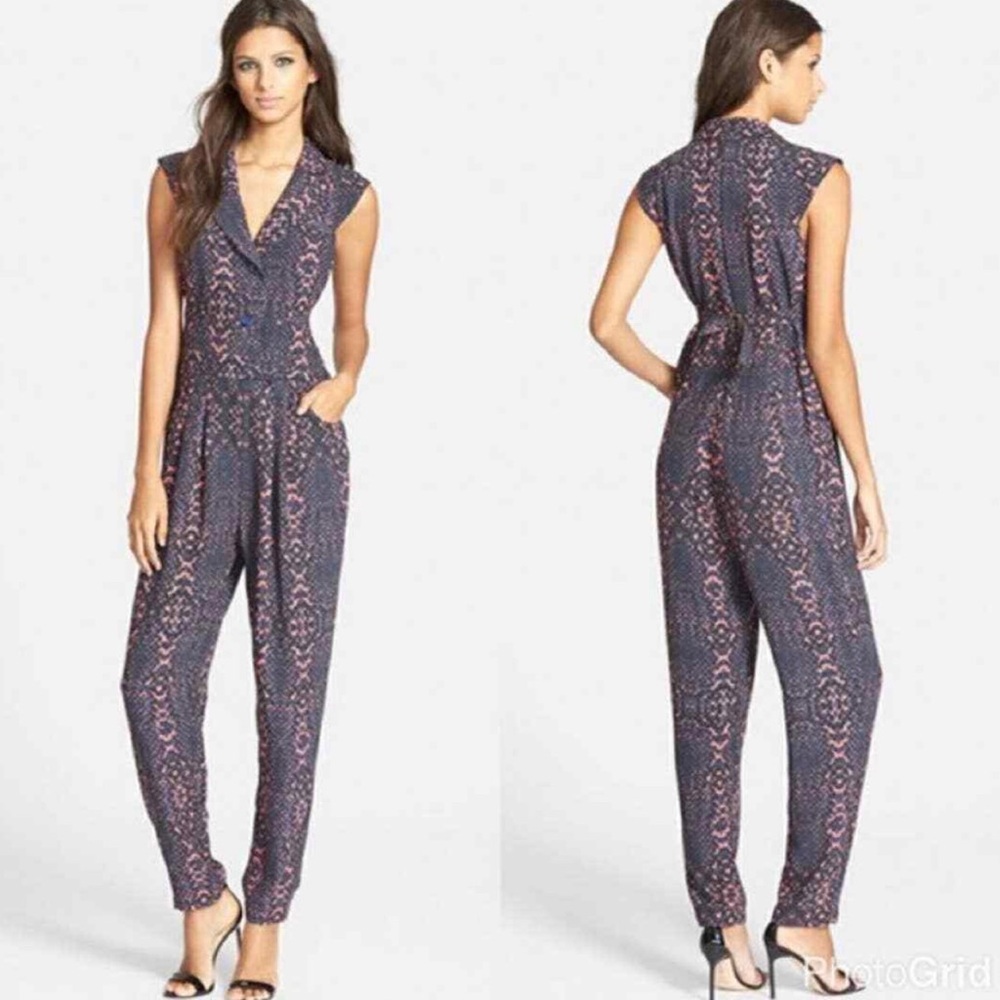 Charlie Jade Black and Pink Jumpsuit with V-Neck and Tapered Legs